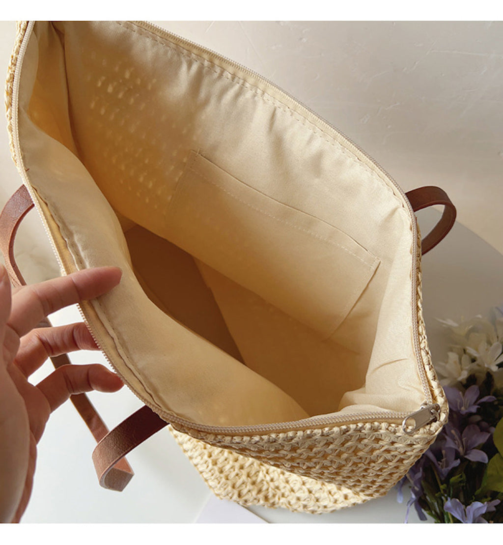 BowLift | Bolsa de Mimbre Tejida con Correas de Cuero - Tote SummerBreeze