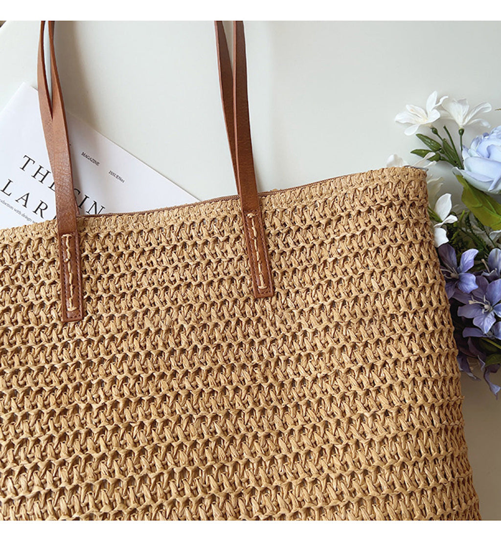 BowLift | Bolsa de Mimbre Tejida con Correas de Cuero - Tote SummerBreeze