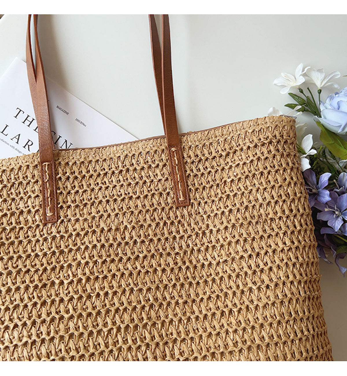 BowLift | Bolsa de Mimbre Tejida con Correas de Cuero - Tote SummerBreeze