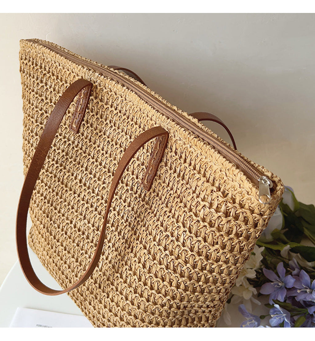 BowLift | Bolsa de Mimbre Tejida con Correas de Cuero - Tote SummerBreeze