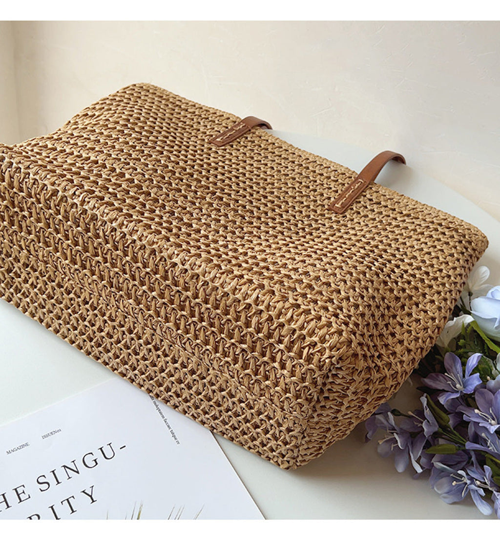 BowLift | Bolsa de Mimbre Tejida con Correas de Cuero - Tote SummerBreeze