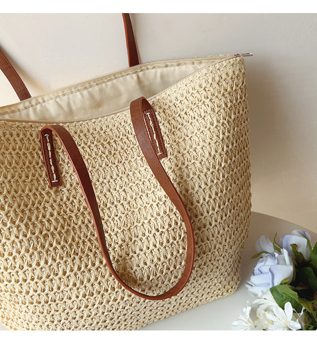 BowLift | Bolsa de Mimbre Tejida con Correas de Cuero - Tote SummerBreeze