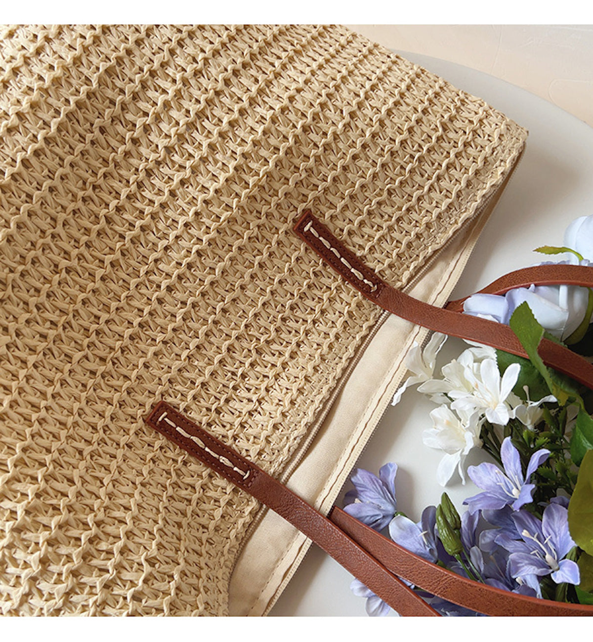 BowLift | Bolsa de Mimbre Tejida con Correas de Cuero - Tote SummerBreeze