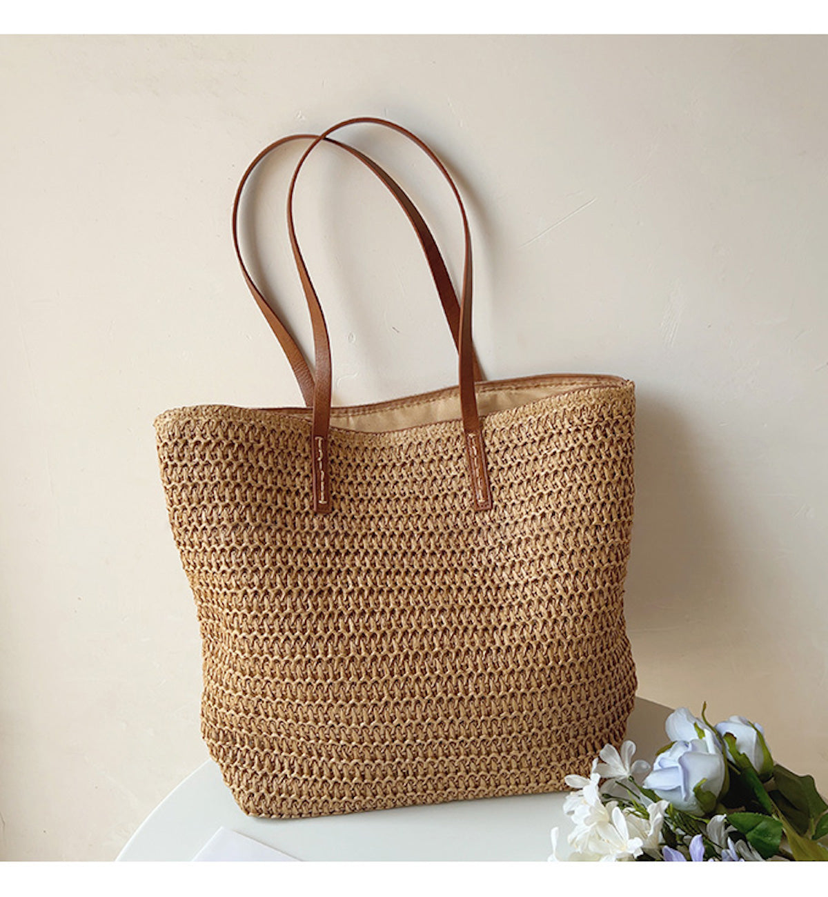 BowLift | Bolsa de Mimbre Tejida con Correas de Cuero - Tote SummerBreeze