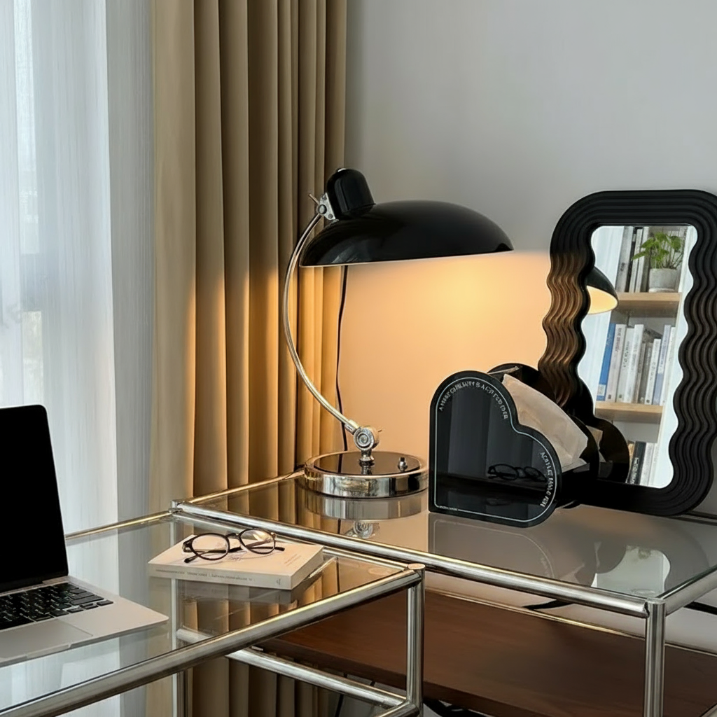 Lámpara de mesa con elegante arco de hierro