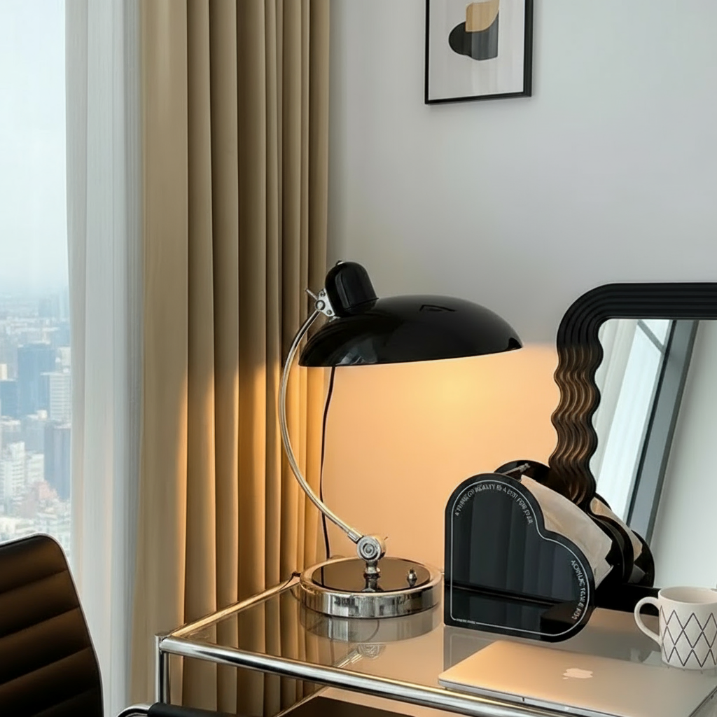 Lámpara de mesa con elegante arco de hierro