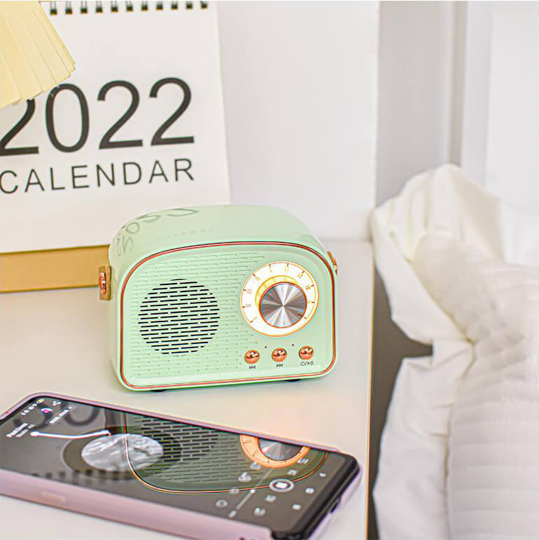 BowLift | Altavoz Bluetooth Retro Redondo | Inalámbrico | Portátil | Sonido Estiloso para el Hogar y en Movimiento