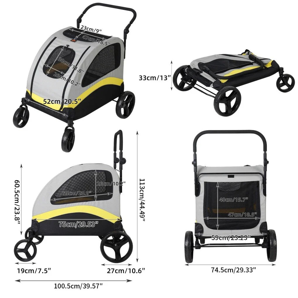 Carrito para Perros Espacioso y Plegable de 4 Ruedas para Razas Grandes
