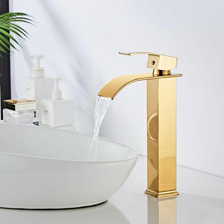 Grifo de lavabo de bronce, grifo de cascada mezclador
