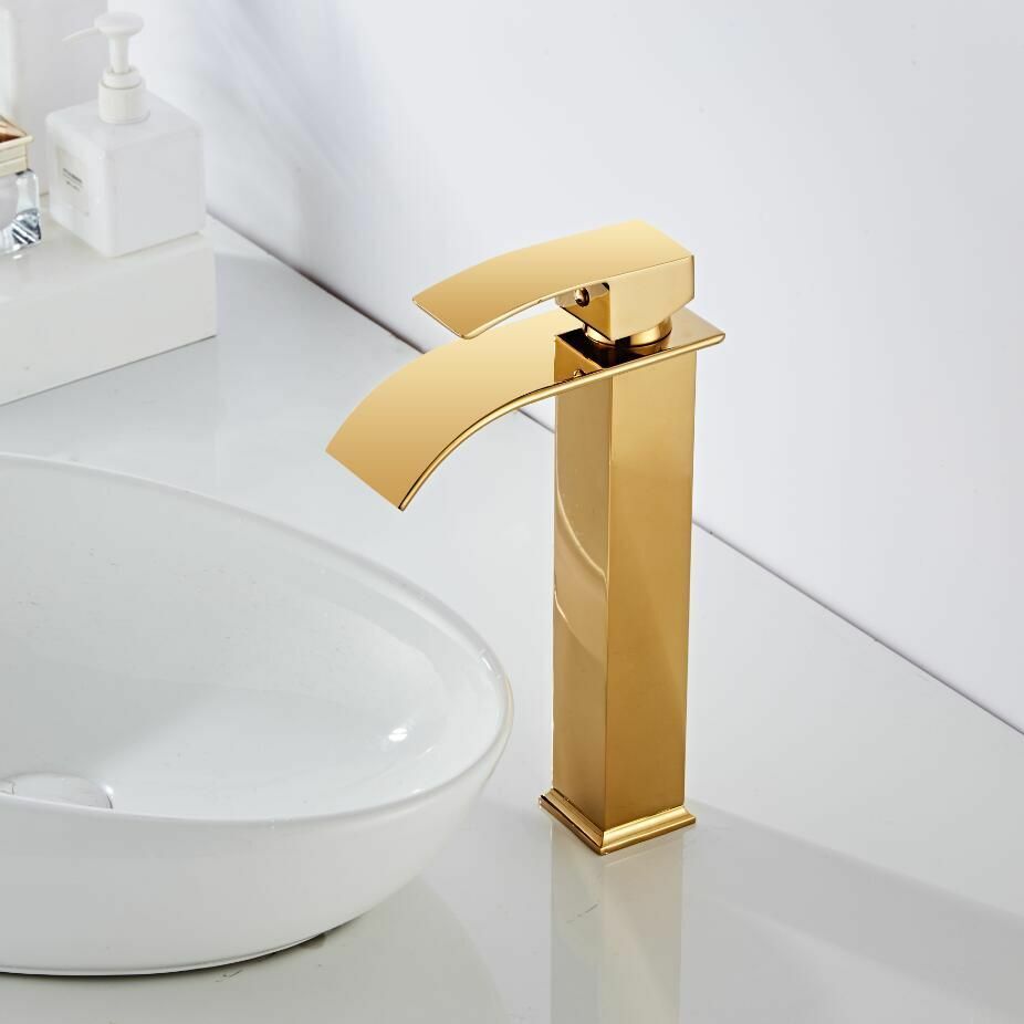 Grifo de lavabo de bronce, grifo de cascada mezclador