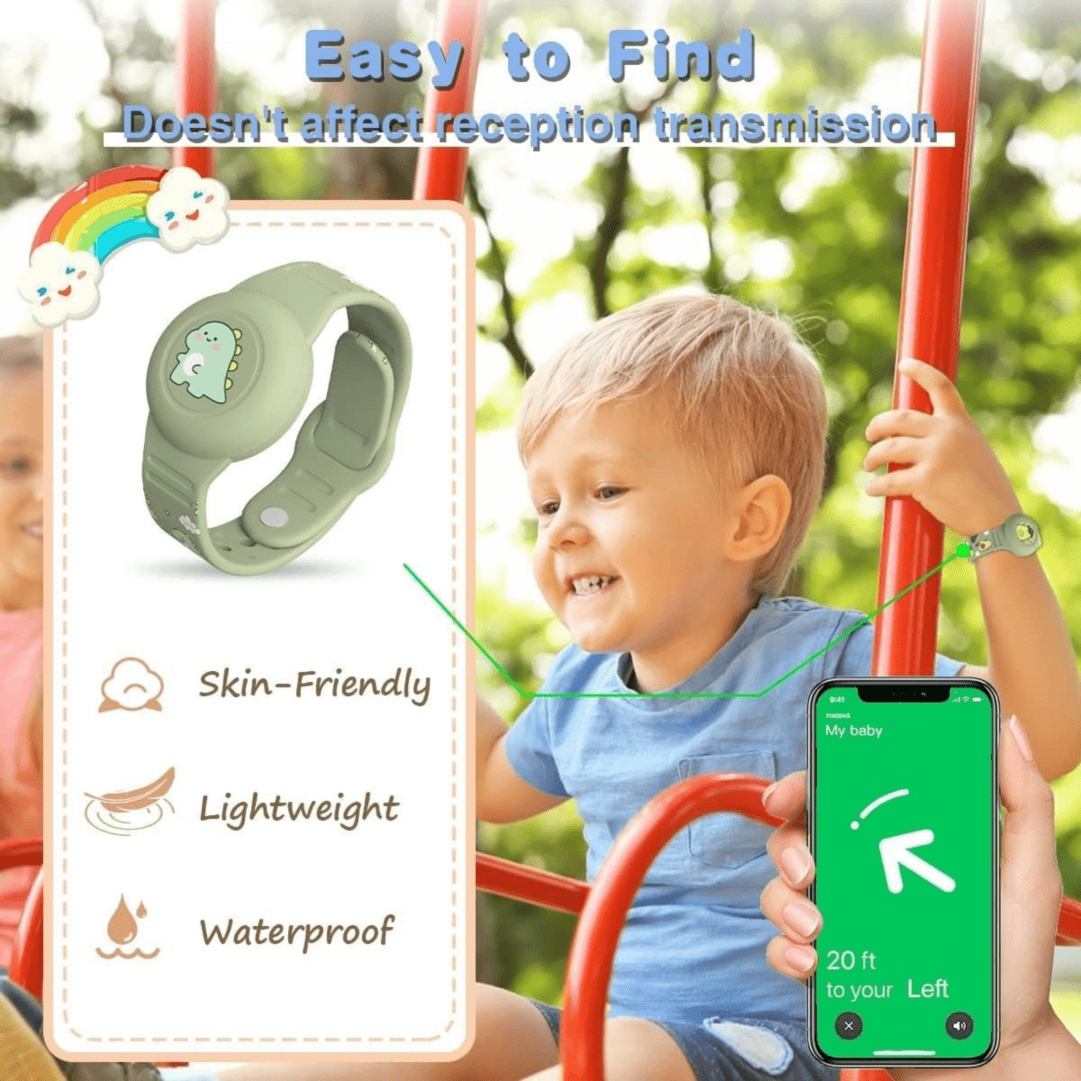 Kalsten | SAFESNUG – Pulsera Airtag para Niños con Divertido Diseño de Dino