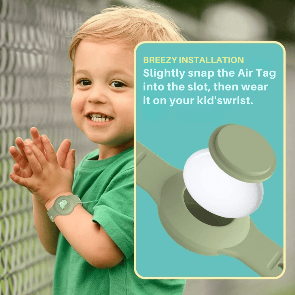 Kalsten | SAFESNUG – Pulsera Airtag para Niños con Divertido Diseño de Dino