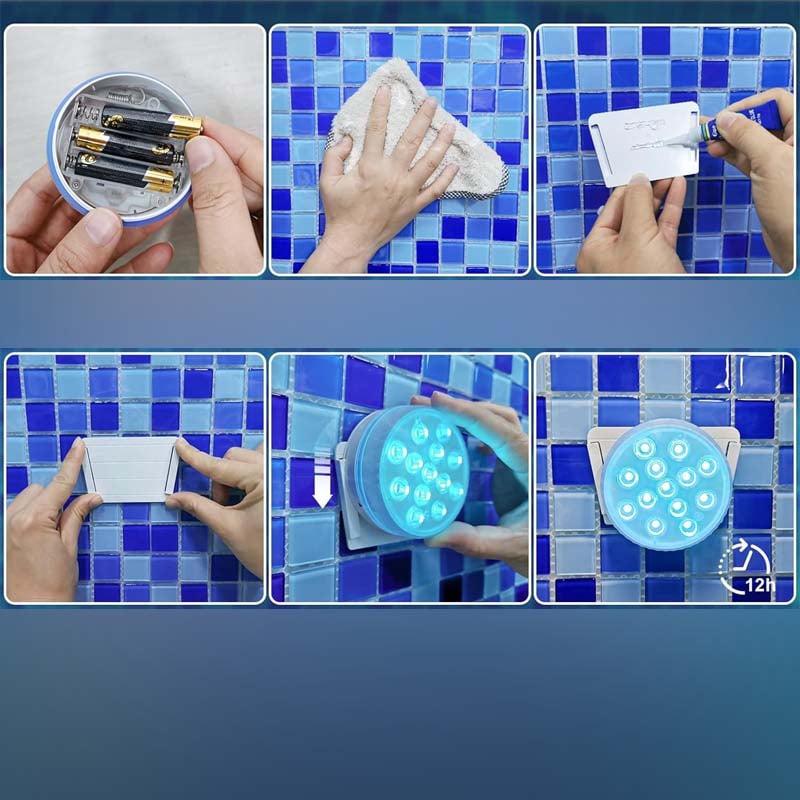 Iluminación LED autoadhesiva a prueba de agua con 16 colores para piscina