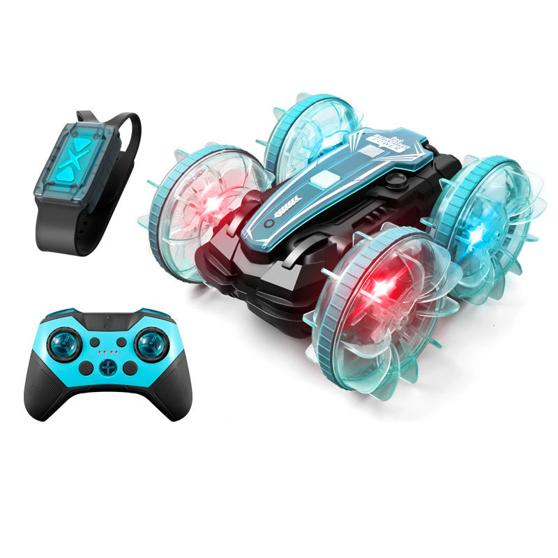 Coche de acrobacias RC para tierra y agua con 2 controles remotos