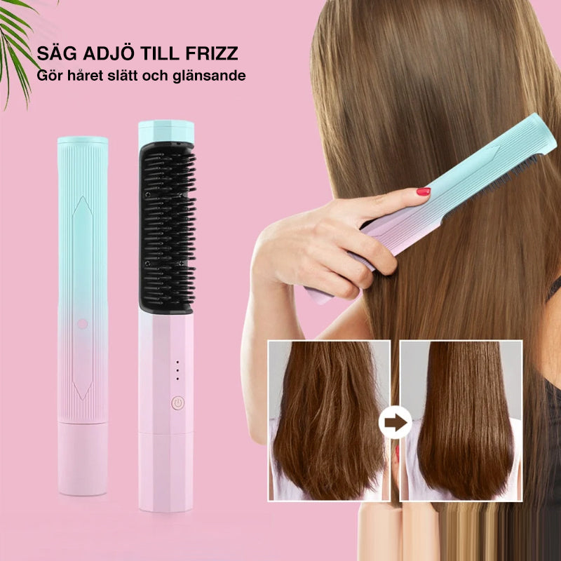 Plancha de Pelo Inalámbrica con Cepillo para un Cabello Sedoso