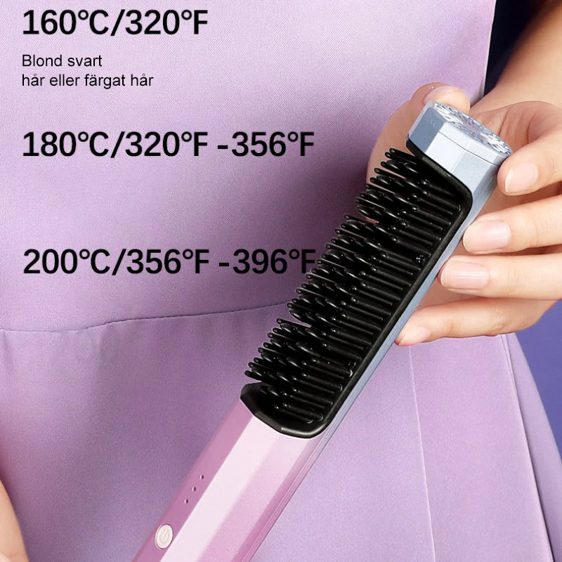 Plancha de Pelo Inalámbrica con Cepillo para un Cabello Sedoso