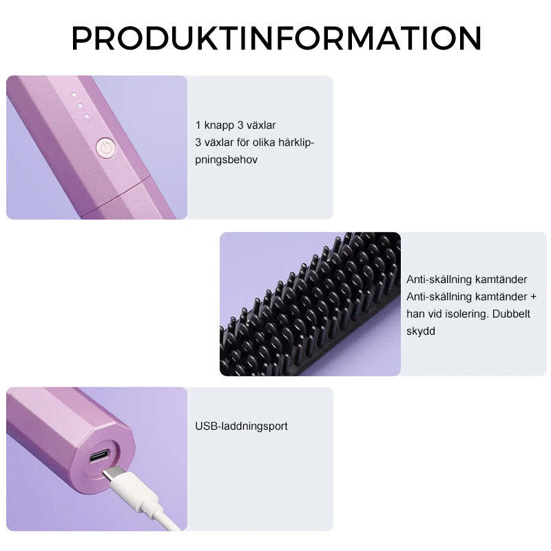 Plancha de Pelo Inalámbrica con Cepillo para un Cabello Sedoso