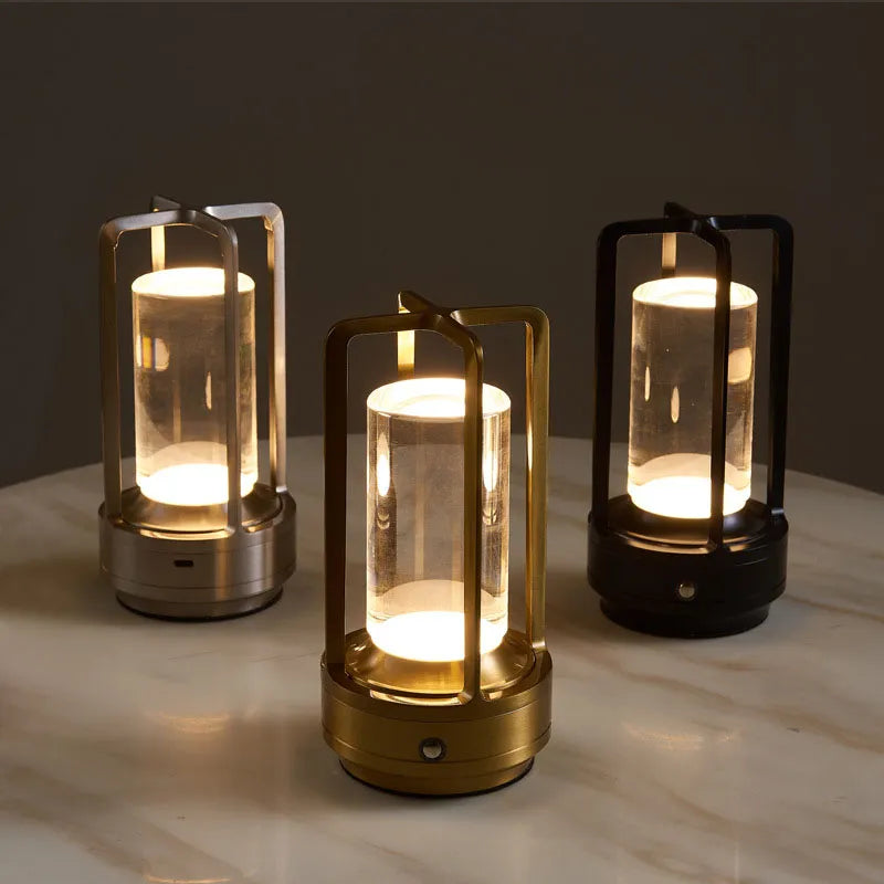 Lámpara de Mesa LED Nórdica de Metal Sin Cable con Regulación Táctil