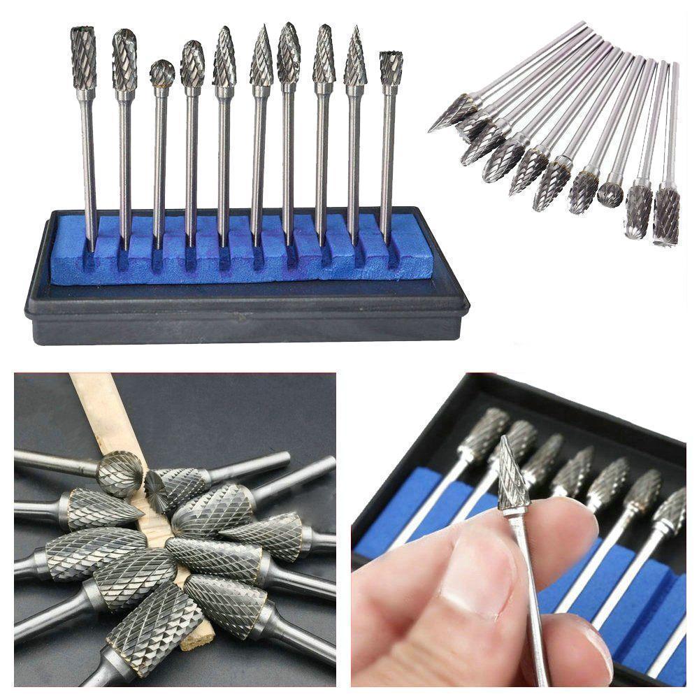 Juego de Puntas de Lijado de Acero de Tungsteno para Herramientas (10 uds)