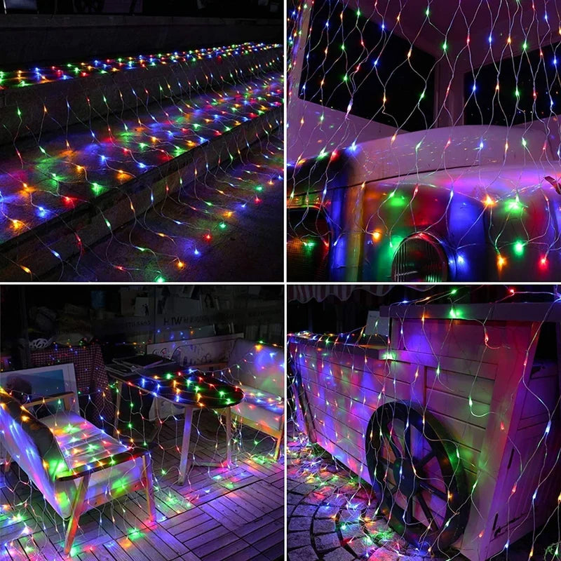 Cadena de luces con panel solar para redes de pesca para uso exterior