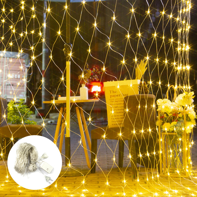 Cadena de luces con panel solar para redes de pesca para uso exterior