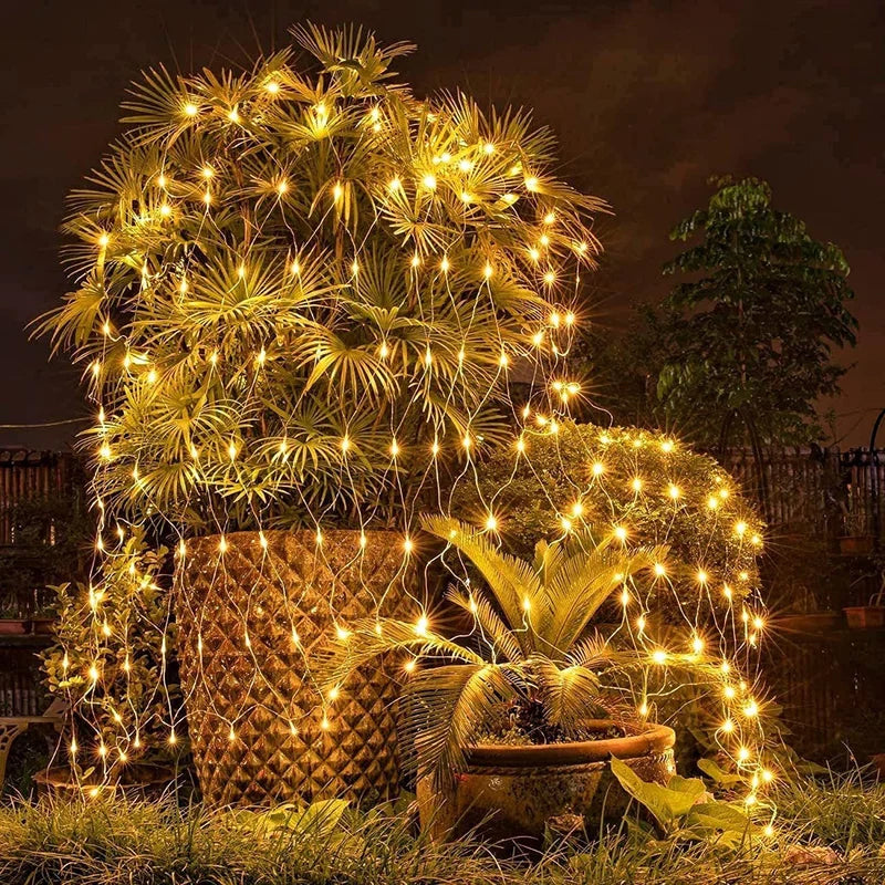 Cadena de luces con panel solar para redes de pesca para uso exterior