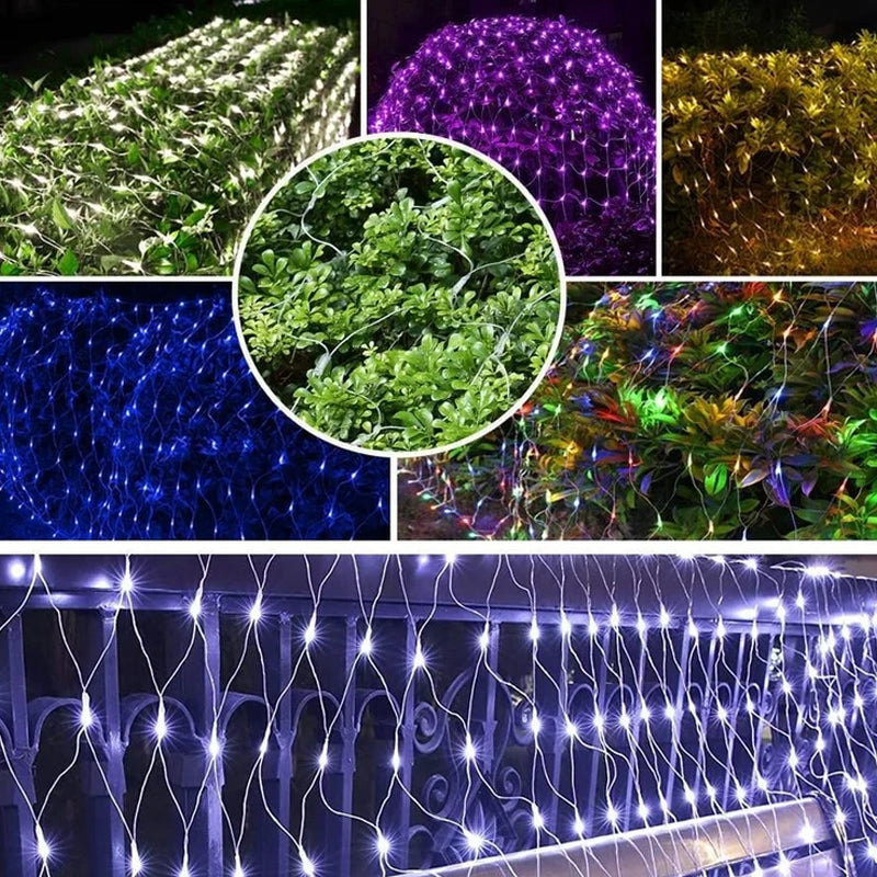 Cadena de luces con panel solar para redes de pesca para uso exterior