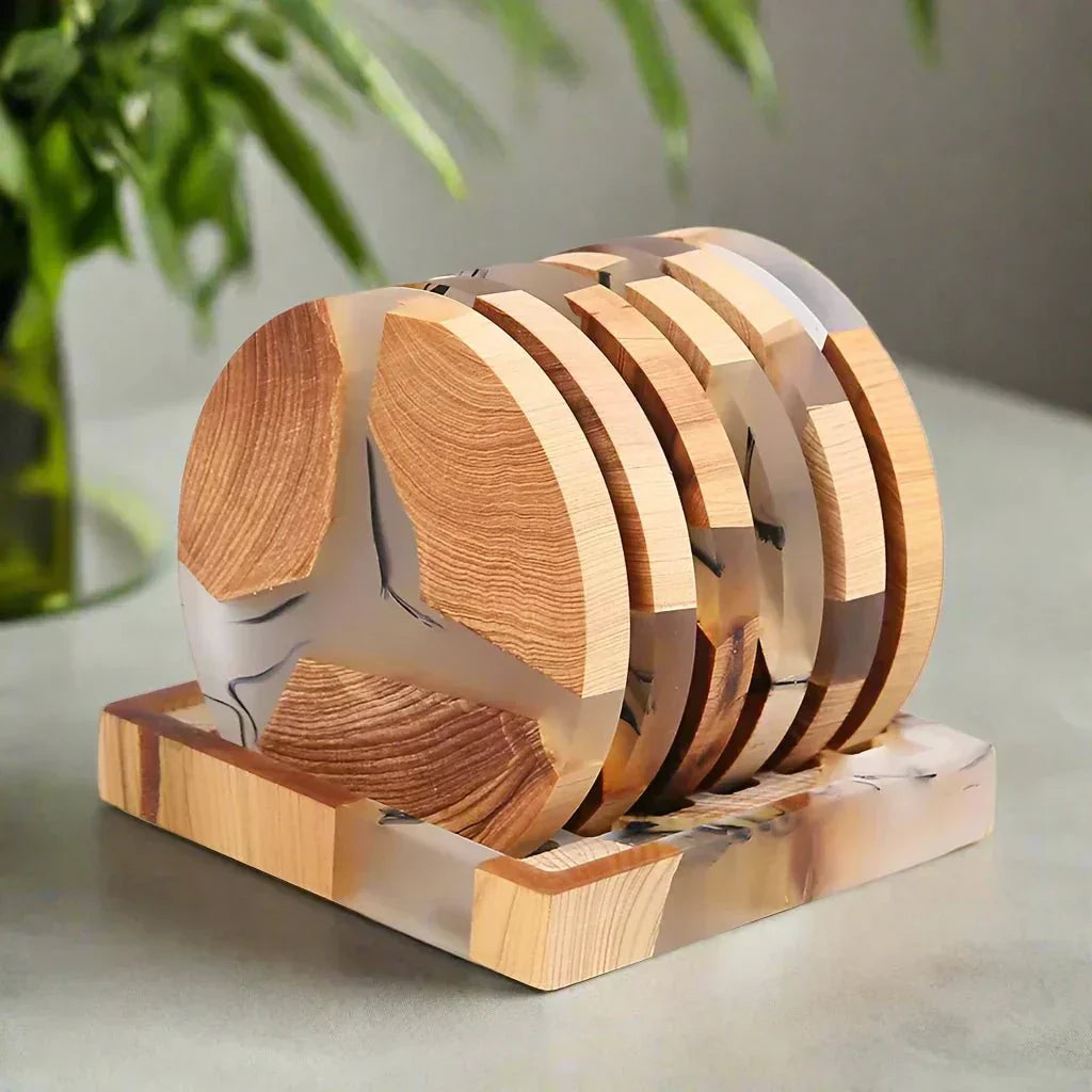 Juego de Posavasos de Madera Sólida con Acentos de Diseño Japonés