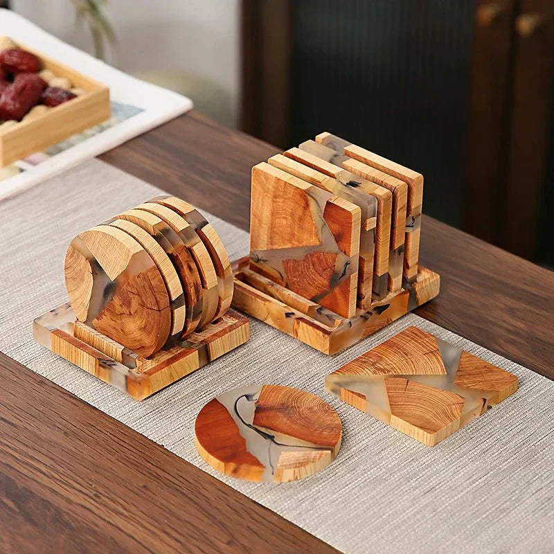 Juego de Posavasos de Madera Sólida con Acentos de Diseño Japonés