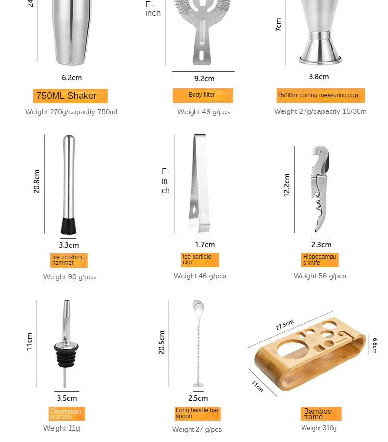 Kit de Bar Metálico de Lujo – Set de Cócteles para Mixología