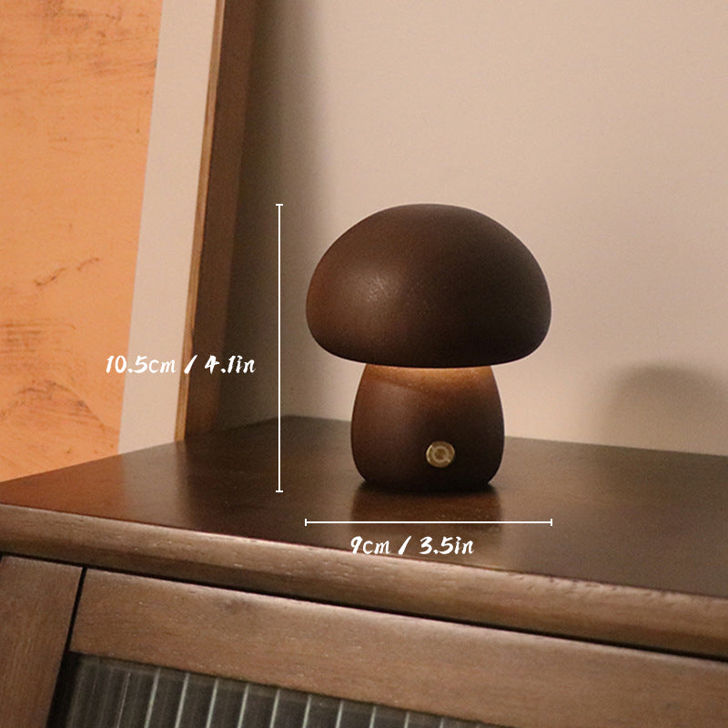 Lámpara de mesa recargable de madera | Forma de hongo | Luz LED