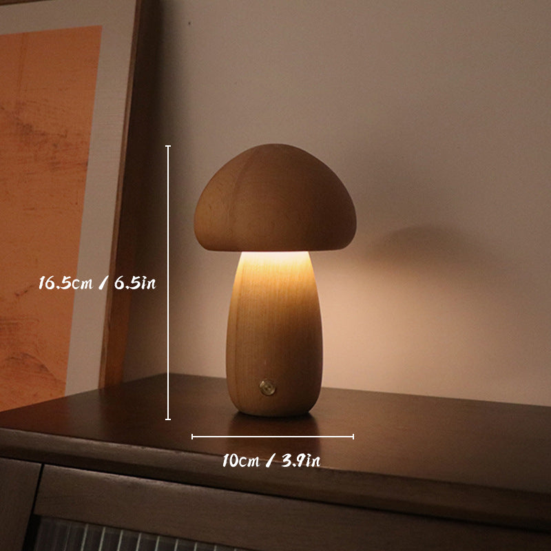 Lámpara de mesa recargable de madera | Forma de hongo | Luz LED