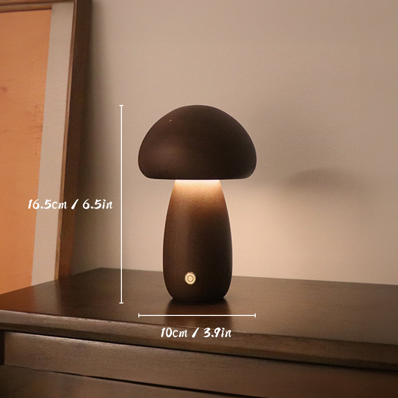 Lámpara de mesa recargable de madera | Forma de hongo | Luz LED