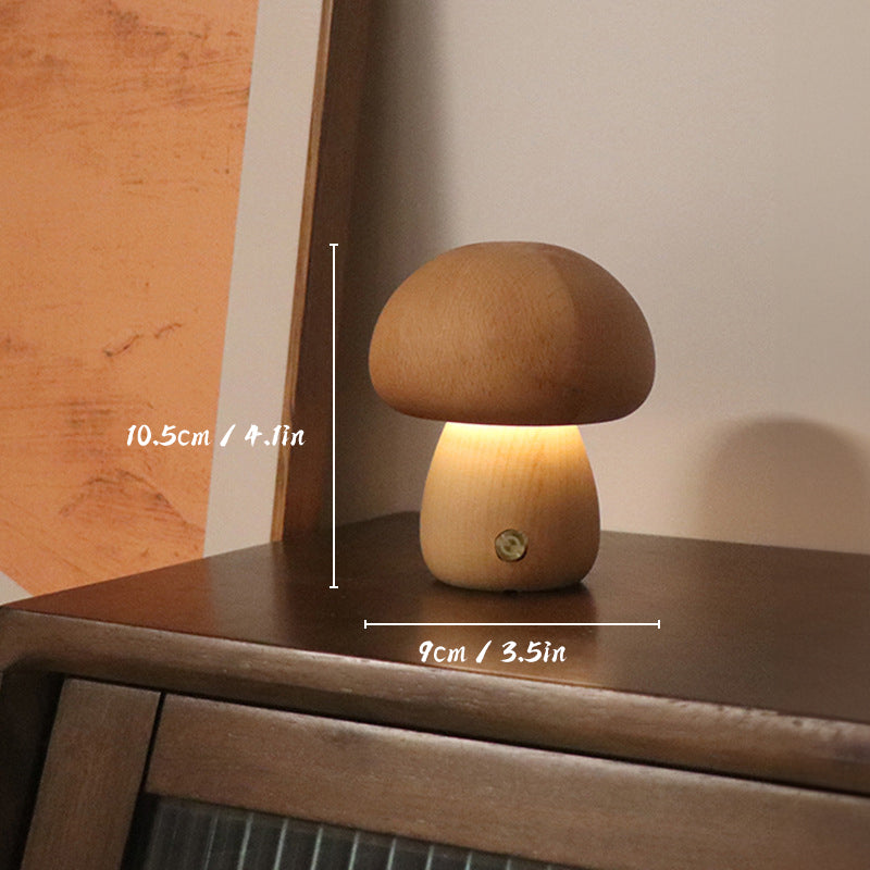 Lámpara de mesa recargable de madera | Forma de hongo | Luz LED