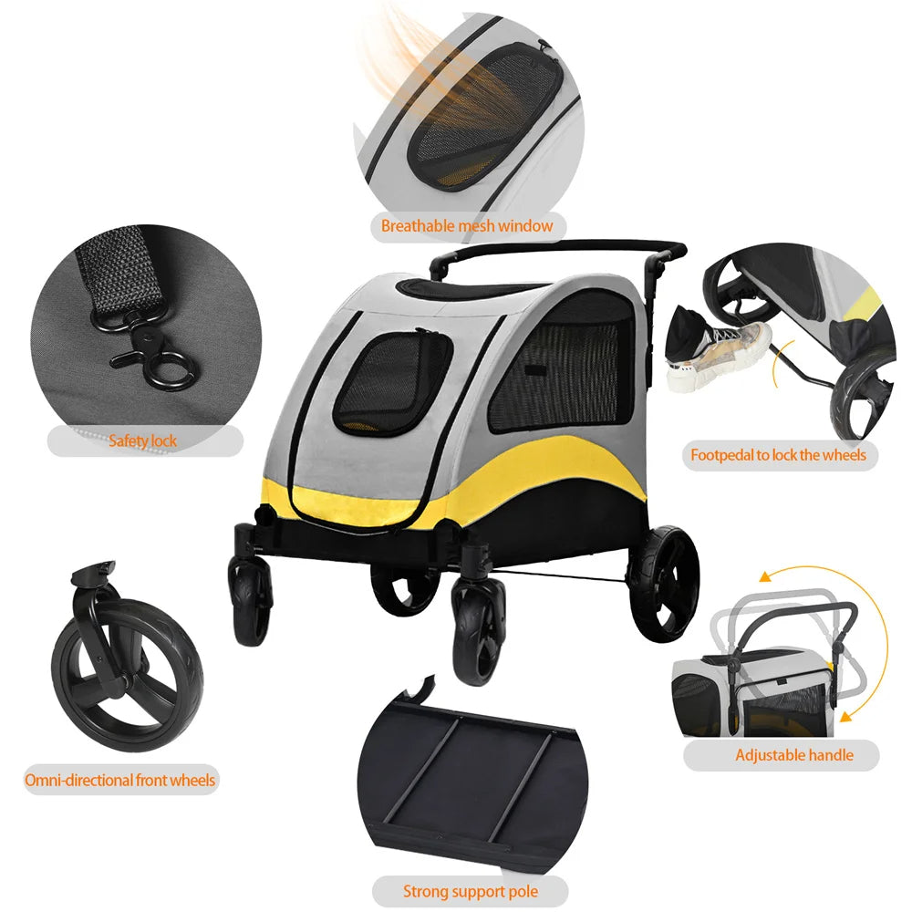 Carrito para Perros Espacioso y Plegable de 4 Ruedas para Razas Grandes