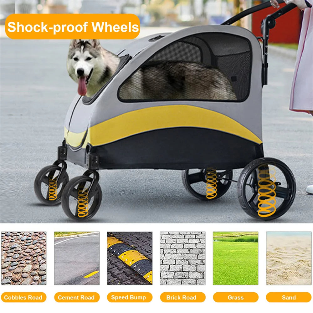 Carrito para Perros Espacioso y Plegable de 4 Ruedas para Razas Grandes