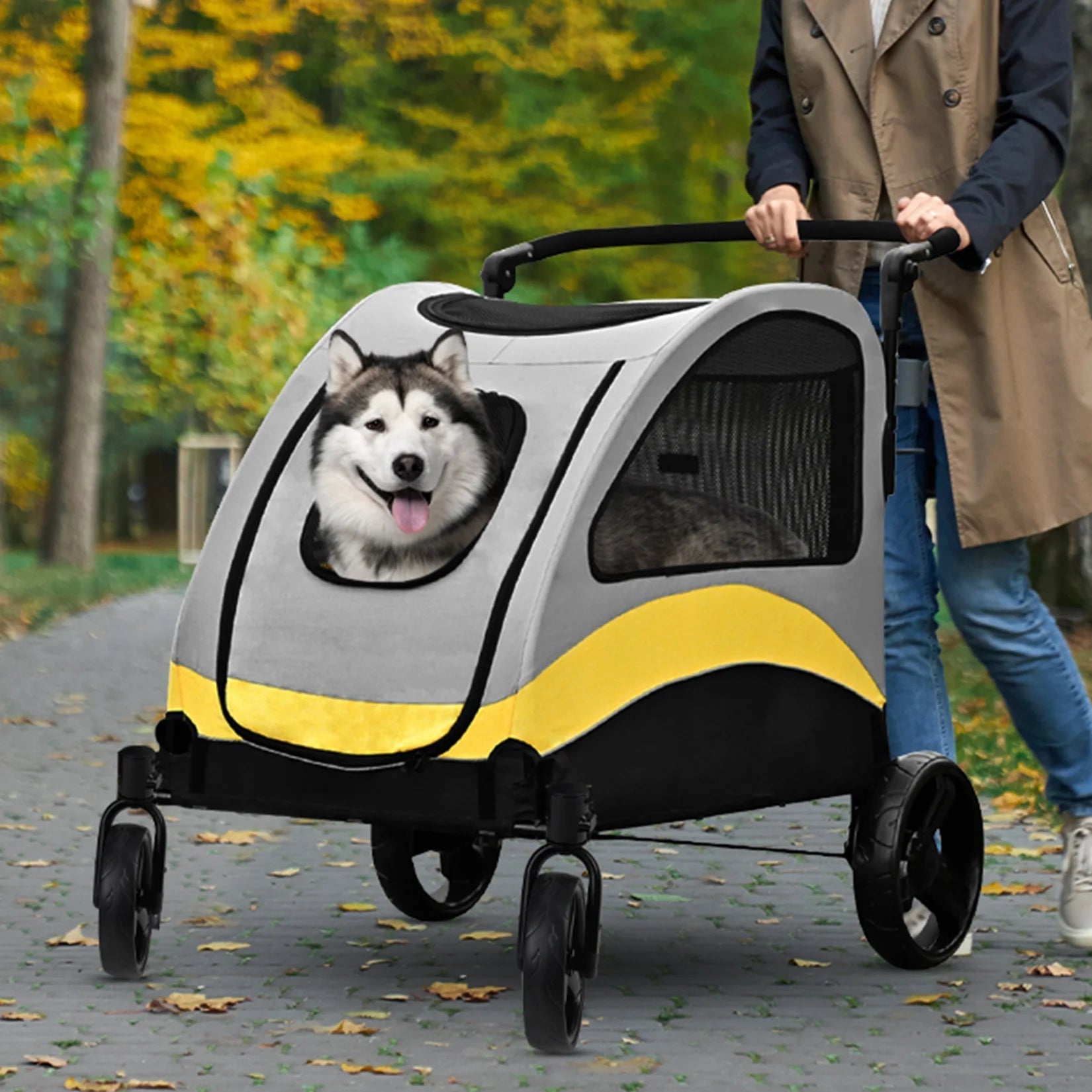 Carrito para Perros Espacioso y Plegable de 4 Ruedas para Razas Grandes