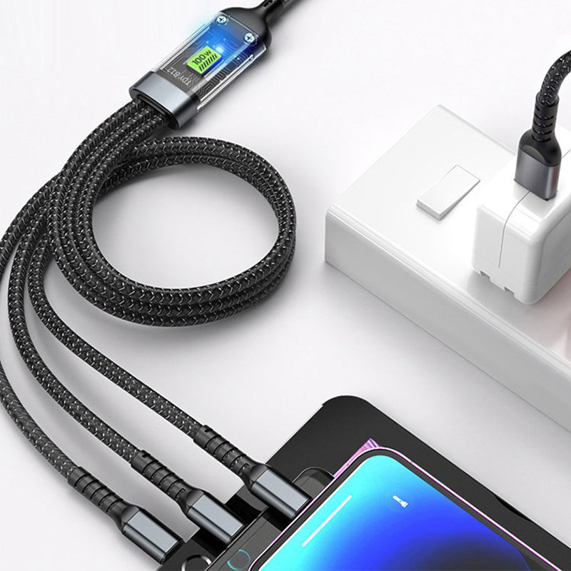 🔥Cable de carga rápida transparente 3 en 1 de 100W