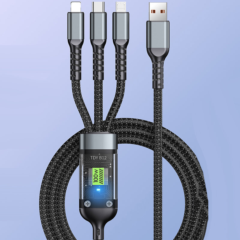 🔥Cable de carga rápida transparente 3 en 1 de 100W