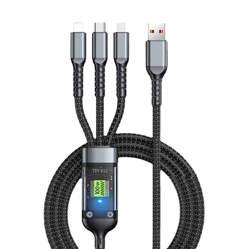 🔥Cable de carga rápida transparente 3 en 1 de 100W
