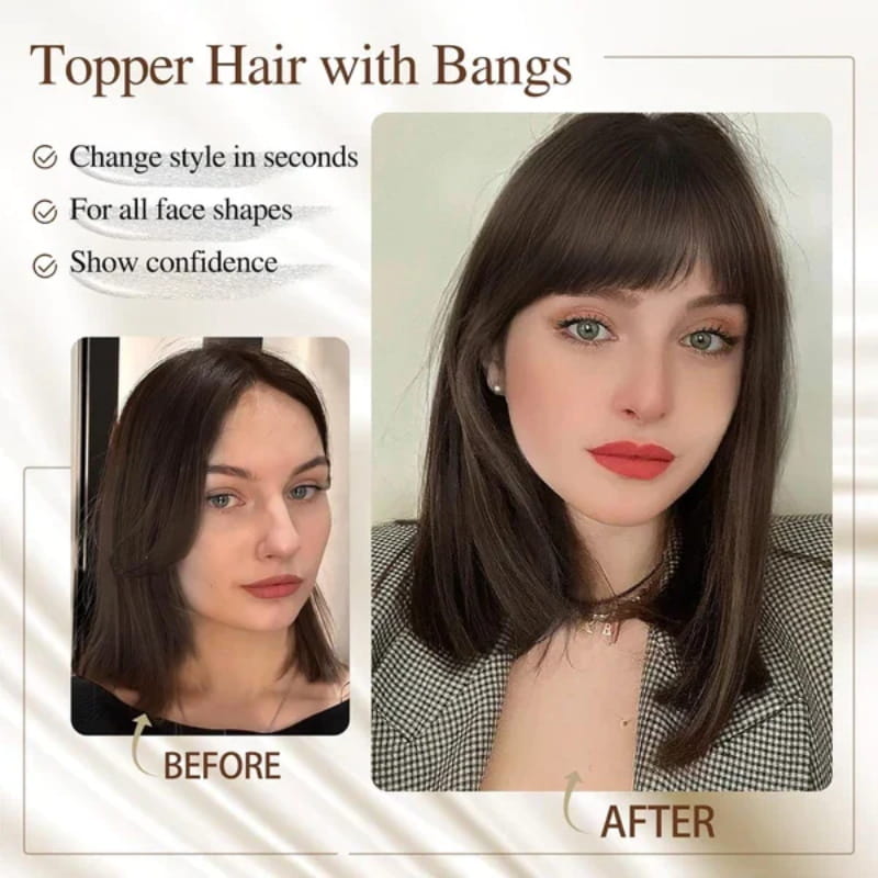 Extensión de cabello natural con flequillo para mujeres