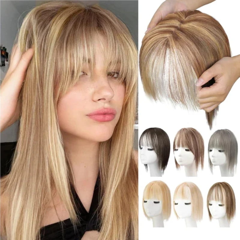 Extensión de cabello natural con flequillo para mujeres