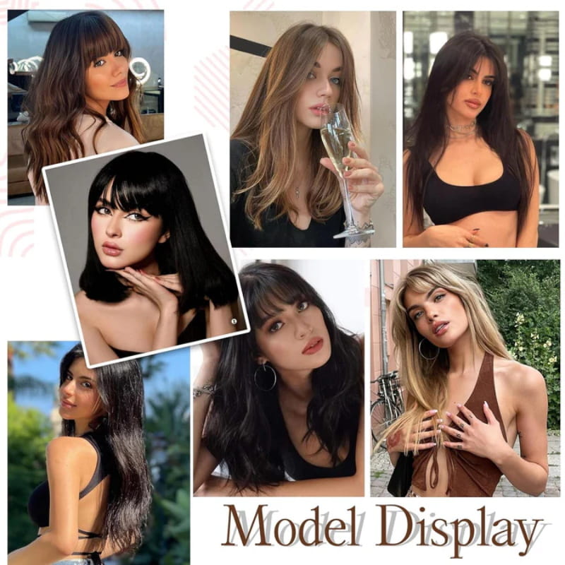 Extensión de cabello natural con flequillo para mujeres
