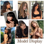 Extensión de cabello natural con flequillo para mujeres