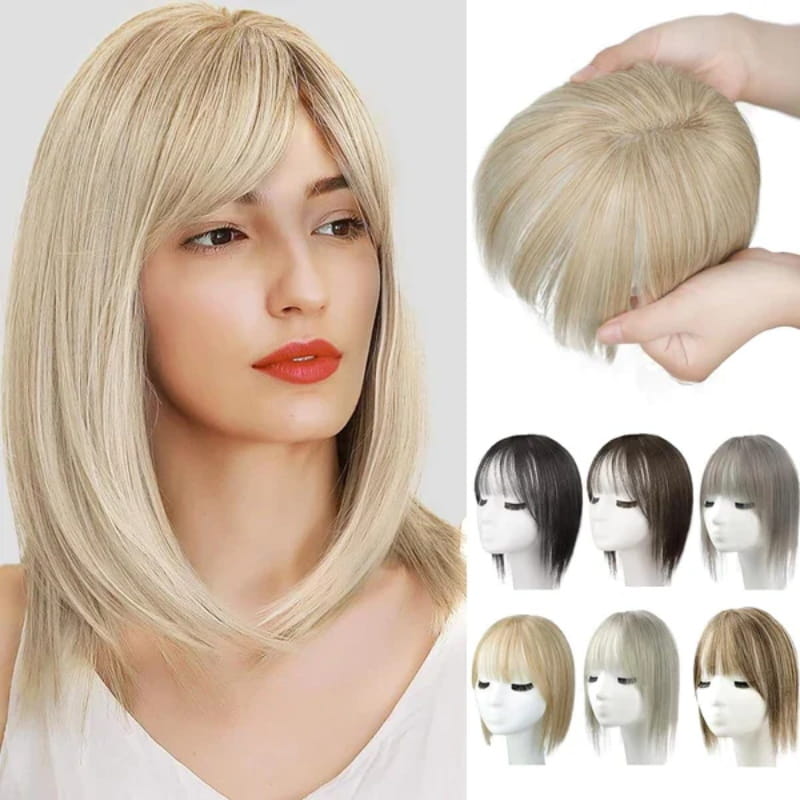 Extensión de cabello natural con flequillo para mujeres