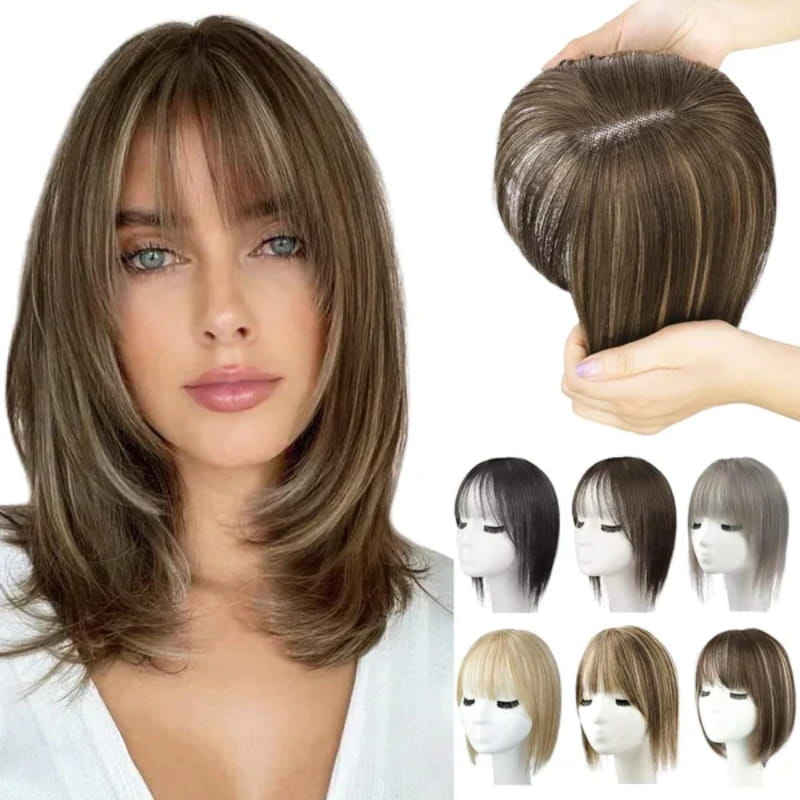 Extensión de cabello natural con flequillo para mujeres