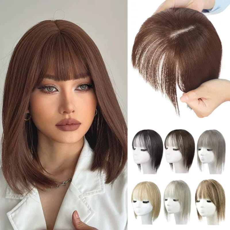 Extensión de cabello natural con flequillo para mujeres