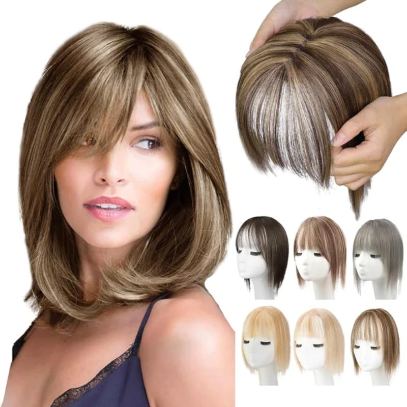 Extensión de cabello natural con flequillo para mujeres