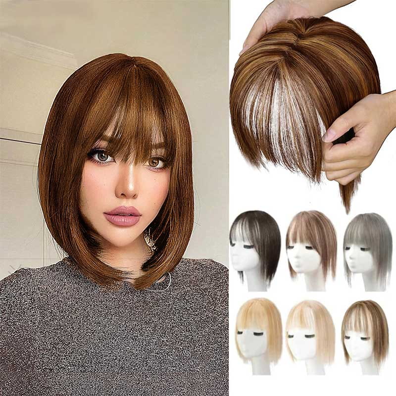 Extensión de cabello natural con flequillo para mujeres