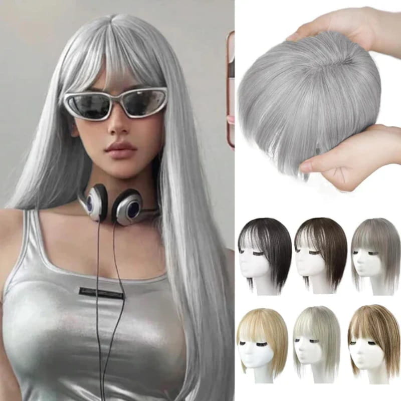 Extensión de cabello natural con flequillo para mujeres